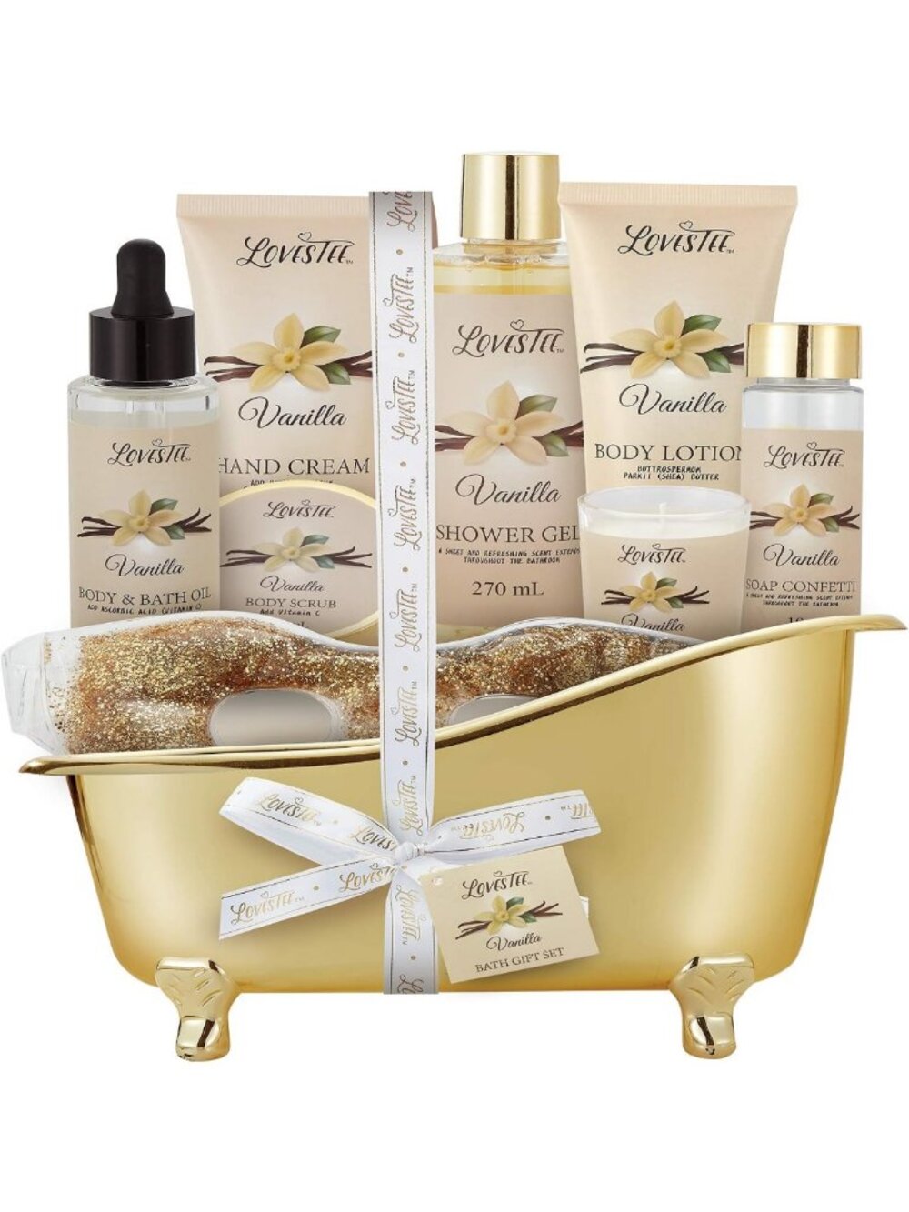 Luxury Spa Gift Basket for Women - Vanilla Bath Set with Shower Gel, Lotion